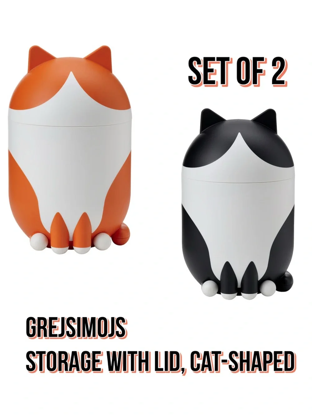 GREJSIMOJS Cat-Shaped Storage with Lid - Orange & Black (Set of 2)